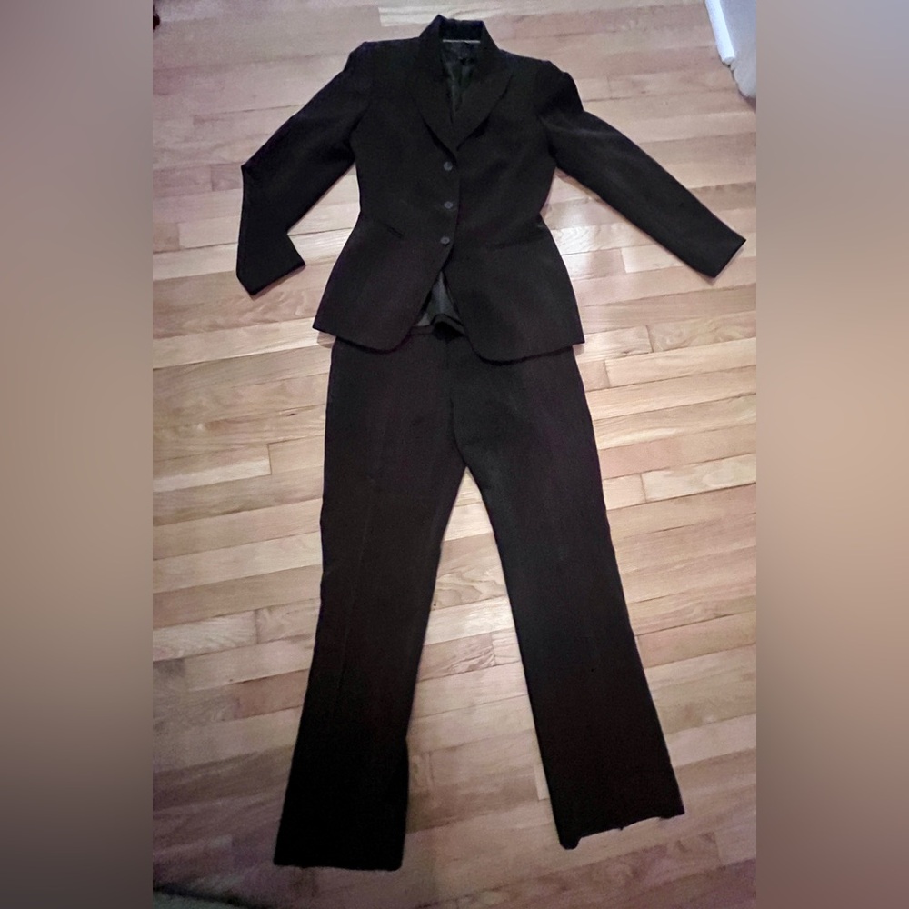 Anne Klein Classic Dark Burgundy Pinstriped Pantsuit